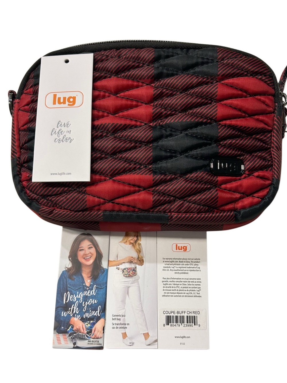 New Lug Coupe Crossbody Belt Bag Buffalo Check Red Plaid Convertible New Tags